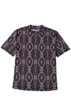 Brown Aztec Print Mock Neck Short Sleeve Mesh T Shirt