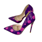 Veowalk Polka Dot Women Purple D'Orsay Side Cut Pointed Toe Stiletto Pumps Comfortable Elegant 8cm 10cm 12cm High Heel Shoes
