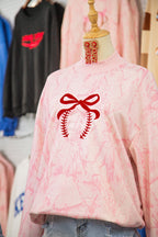 Pink Tie Dye Camo Embroidered Bow Game Day Mock Neck Sweatshirt