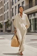 Women’s Stand Collar Button-Down Loose Straight Long Dress