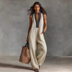 Women’s Simple Linen-Blend Sleeveless Jumpsuit