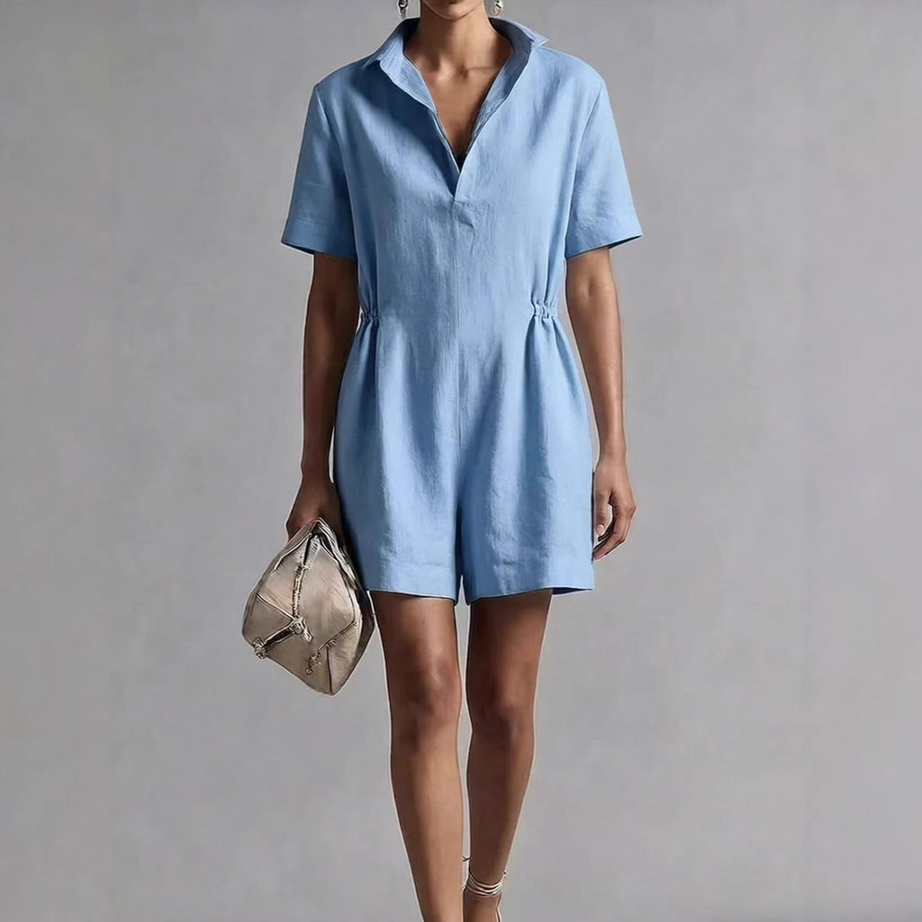 Women's Casual Lapel-Neck Three-Quarter Sleeve Split Jumpsuit