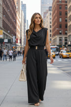 Women's Off-Shoulder Sleeveless Wide-Leg Jumpsuit – High Waist with Belt
