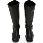 Fifsy Womens Size 6.5 Black Faux Leather 1.5" Heel Pull On Riding Boots Shoes
