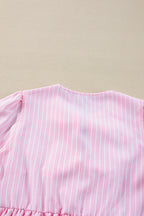Tied Bow Striped Round Neck Blouse