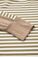Khaki Stripe Thermal Knit Drop Shoulder Casual Top