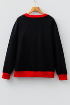 Black GAME DAY Letter Graphic Varsity Striped Detail Baggy Sweatshirt