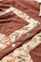 Clay Ribbed Retro Floral Patchwork Jacket