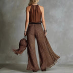 Leopard Print Sheer Wide-Leg Pants & Sleeveless Tank Top Set