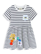 Children's Cute Appliques Striped Round Neck Dress