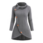 Womens Asymmetrical Turtleneck Long-Sleeve Knitted Cardigan