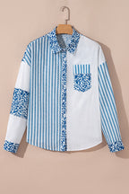 Pink Leopard Striped Patchwork Button-up Shirt