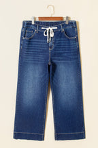 Light Blue Acid Wash Contrast Lace-up Plus Size Jeans