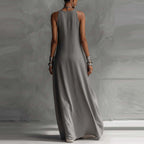 Off-Shoulder Color-Block Flared Maxi Dress with Pockets | 5 Colors