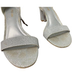 Pizz Annu Womens Size 7 Silver Glitter 2.5" Heel Open Toe Ankle Strap Shoes