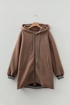 Four Leaf Clover Contrast Cuffed Drop Shoulder Zip up Tunic Hoodie