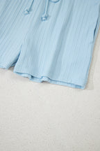 Beau Blue Ribbed Button V Neck Tank Top and Shorts Set