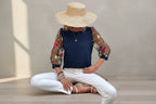Women's Mesh Patchwork Three-Quarter Sleeve Top – Casual Chic