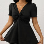 Women's V-neck Temperament Versatile Solid Color sleeved shirt top
