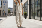Women's Sleeveless Vest & Wide-Leg Pants Cotton-Linen Two-Piece Set