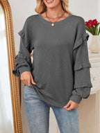 Ruffle Trim Long Sleeve Blouse