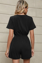 Drawstring Half Button Short Sleeve Romper