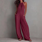 Women's Sleeveless Open-Back Wide-Leg Pleated Jumpsuit