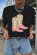 Black Floral Boots Graphic T Shirt