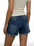 Distressed Frayed Hem Denim Shorts