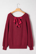 Jet Stream Ribbed Knit Ribbon Knot Backless Drop Shoulder Sweater
