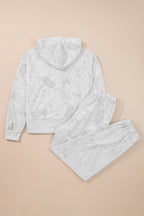 Light Grey Feather Camouflage Print Loose Drop Sleeve Hoodie and Pants Set