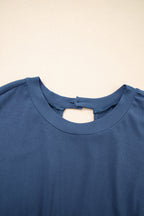 Ashleigh Blue Knit Open Back Cap Sleeve Drawstring Romper