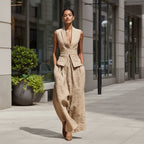 Women's Linen V-Neck Sleeveless Tank Top & Long Pants Set
