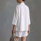 Women's Solid Color 3/4 Sleeve Top & Shorts Two-Piece Set