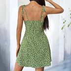 Floral Mini Dress Spaghetti Strap Tie Shoulder Ruffle Summer Boho Dresses