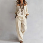 Chiffon Puff-Sleeve Top & Wide-Leg Pants Set – 15 Colors