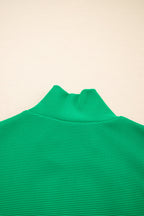 Bright Green Textured Short Sleeve Half Zip Drawstring Waist Romper