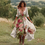 Womens Stylish And Elegant Floral Long-sleeve Dress