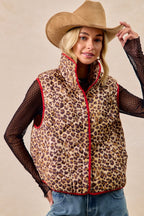BiBi Leopard Print Piping Detail Quilted Vest