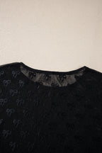 Pink Mesh Bow Pattern Long Sleeve Top
