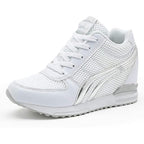 Aonegold Womens Size 6.5 White SIlver High Top Lace Up Hidden Heel Sneaker Shoes