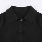 Women's V-Neck Ribbed Knit Button Cardigan Top – Black