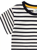 Children's Embroidered Striped Round Neck T-Shirt