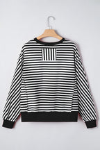 Black Stripe Exposed Seam Drop Shoulder Casual Pullover Top