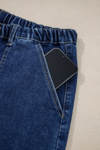 Beau Blue Drawstring Seam Detail Raw Hem Wide Leg Jeans