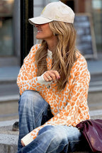 Orange Leopard Drop Shoulder Knitted Cardigan