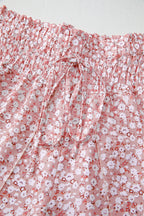 Pink Floral Shirred Side Slit Wide Leg Pants