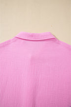 Bonbon Mineral Wash Textured Ruffle Trim Short Sleeve Shirt