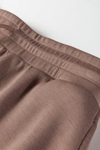 Coffee Solid Color Drop Shoulder Pullover Drawstring Mini Skirt 2pcs Outfit