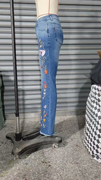 High-elasticity Embroidered Flared Jeans For Women